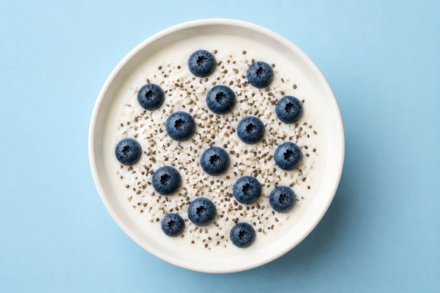 Bowl with Greek yogurt, blueberries, and chia seeds