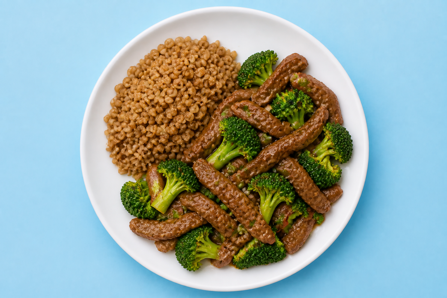 Stir-fry plate with lean beef, broccoli, and brown rice